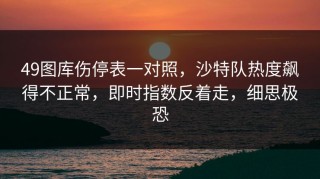49图库伤停表一对照，沙特队热度飙得不正常，即时指数反着走，细思极恐